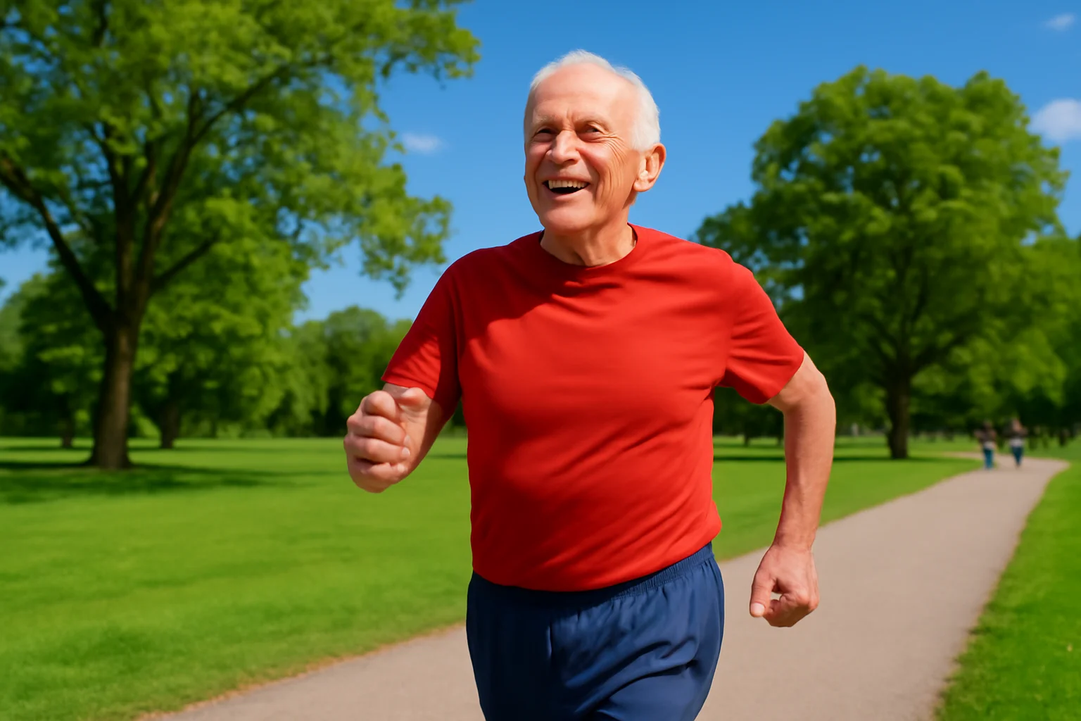 Medo Envelhecer: Pessoa idosa praticando caminhada ao ar livre em parque vibrante, transmitindo vida vitalidade e saúde